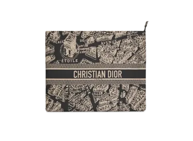 Dior Travel Zipped Pouch Plan Paris Motif "Beige/Black"