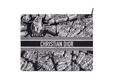 Dior Travel Zipper Pouch Technical Fabric Plan De Paris Motif "Black/White"