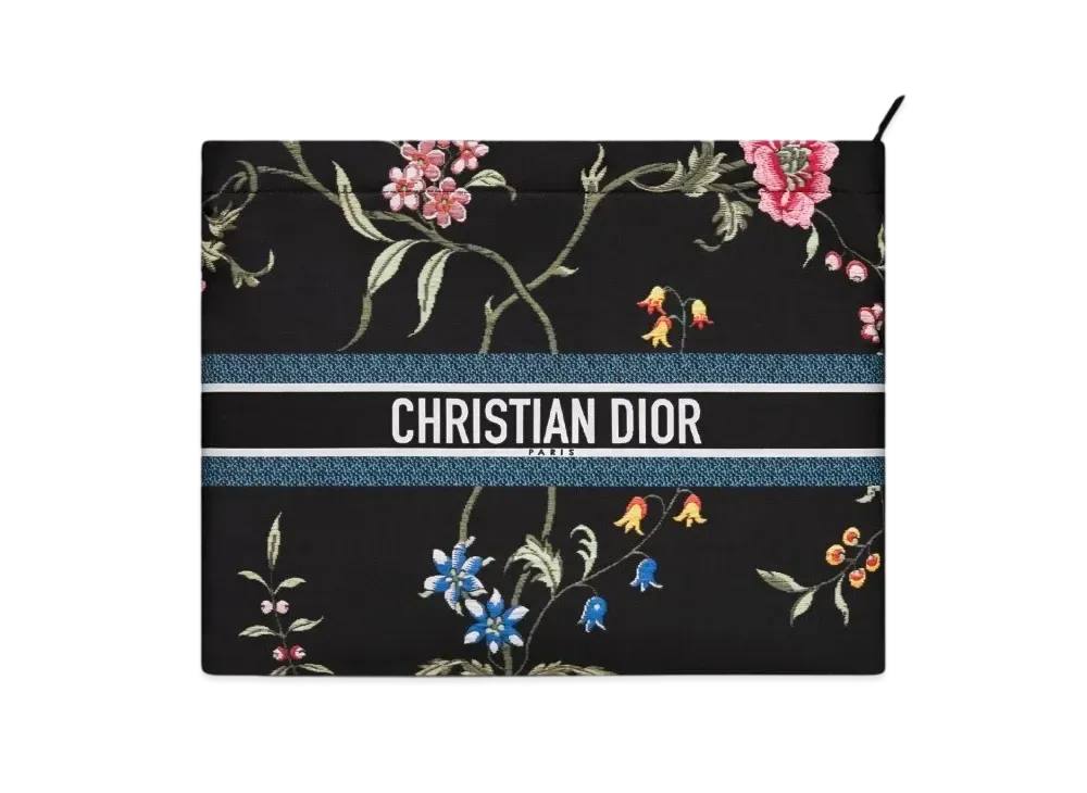 Dior Travel Zipper Pouch Technical Fabric Petites Fleurs Motif "Multicolor"