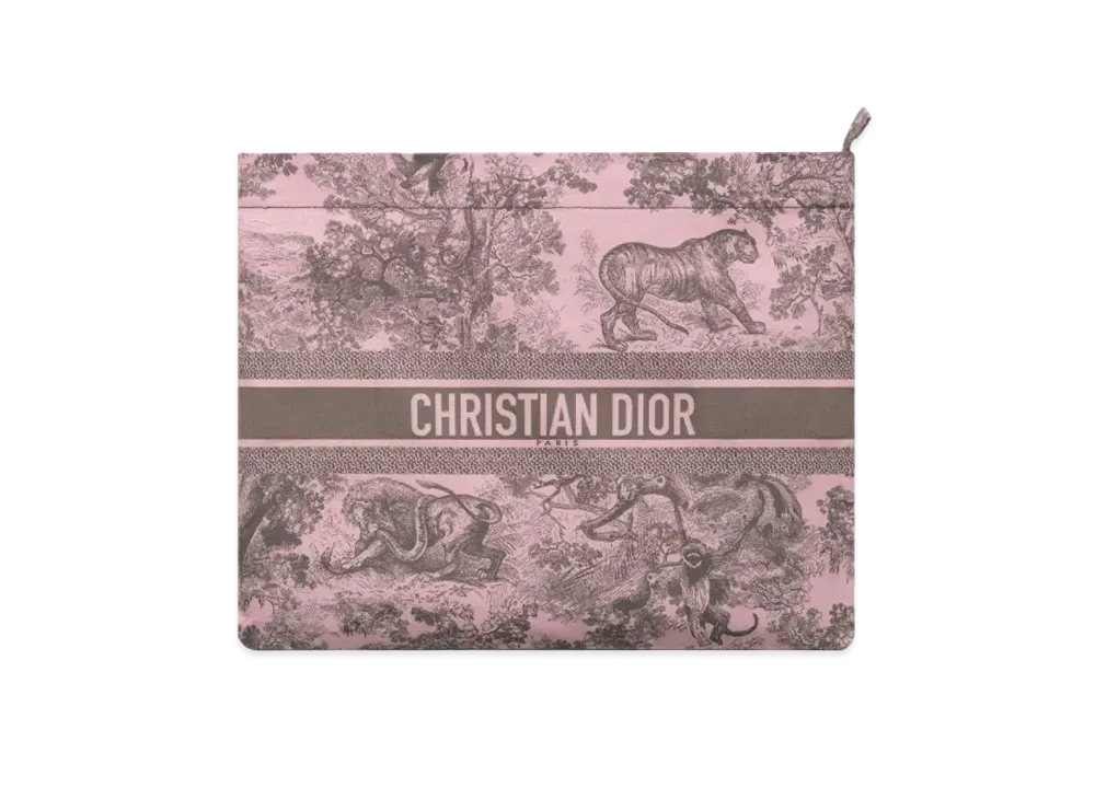 Dior Toile de Jouy Sauvage Motif Technical Fabric Travel Zipped Pouch "Pink/Gray"