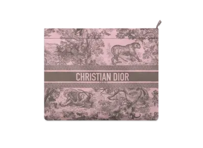 Dior Toile de Jouy Sauvage Motif Technical Fabric Travel Zipped Pouch "Pink/Gray"