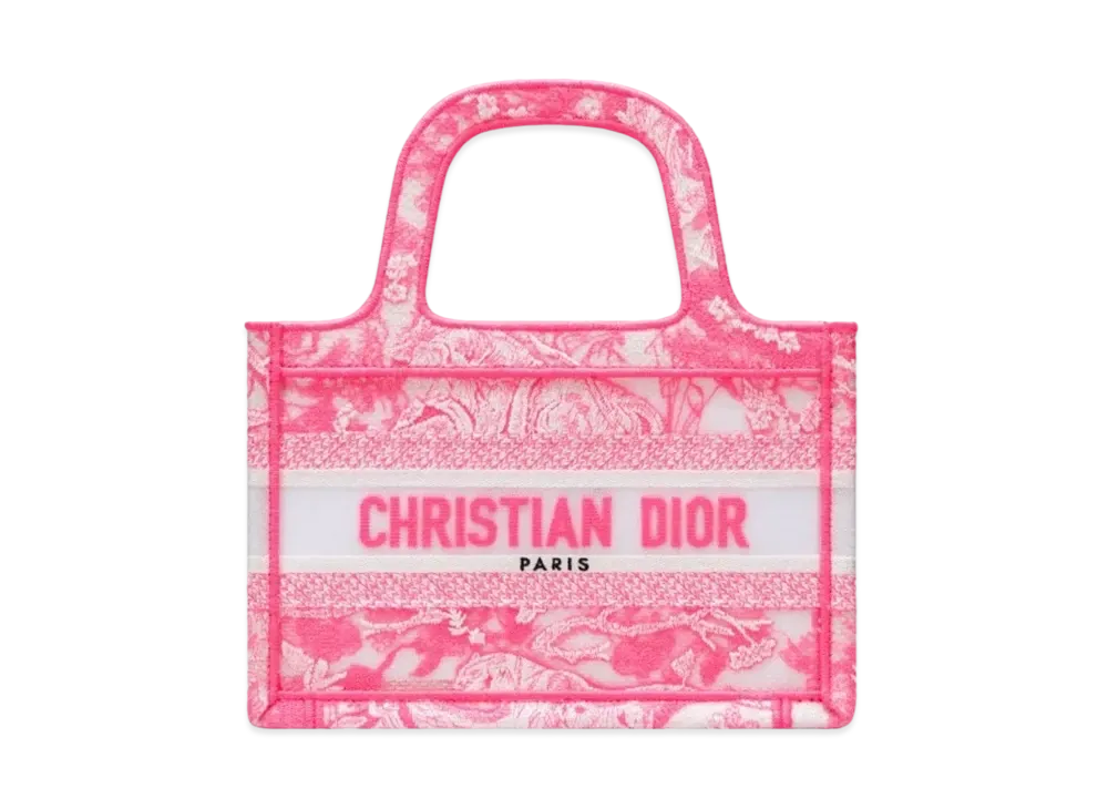 Dior Mini Book Tote Toile de Jouy Reverse Transparent Canvas "Fluorescent Pink"