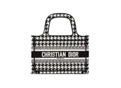 Dior Mini Book Tote Bag Micro Hound Tooth Embroidery "Black/White"