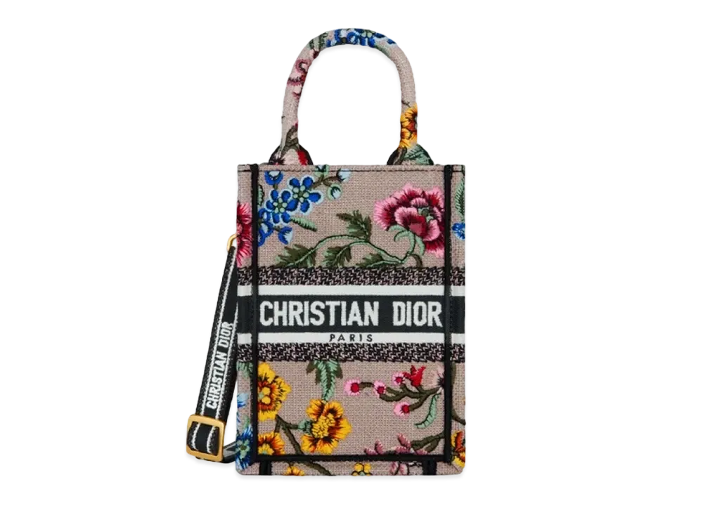 Dior Mini Dior Book Tote Phone Bag Dior Petites Fleurs Embroidery "Pink/Multicolor"