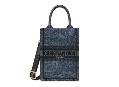 Dior Mini Dior Book Tote Phone Bag Albero Della Vita Embroidery "Denim Blue"