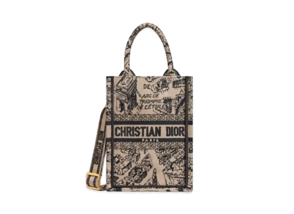 Dior Book Tote Mini Phone Bag Plan Paris "Beige/Black"