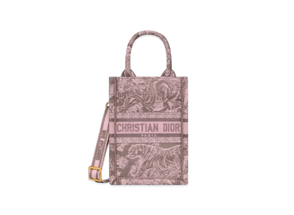 Dior Mini Dioriviera Dior Book Tote Phone Bag Toile De Jouy Reverse Embroidery "Gray/Pink"