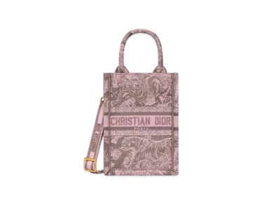 Dior Mini Dioriviera Dior Book Tote Phone Bag Toile De Jouy Reverse Embroidery "Gray/Pink"