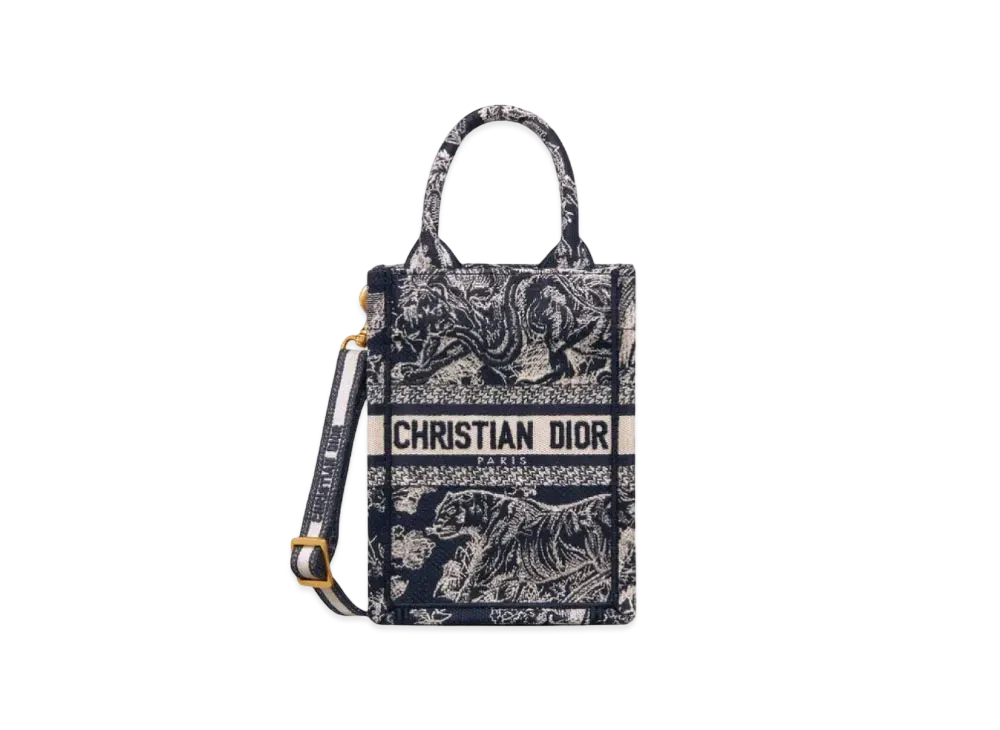 Dior Mini Dior Book Tote Phone Bag Toile De Jouy Reverse Embroidery "Blue"