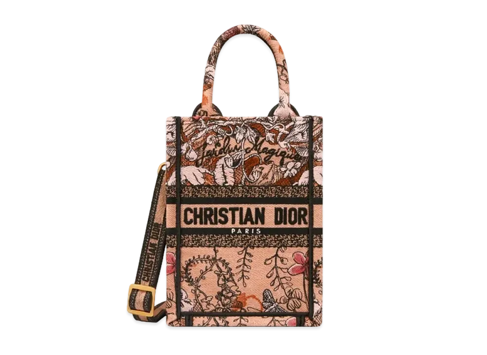 Dior Mini Dior Book Tote Phone Bag Dior Jardin Magique Embroidery "Powder Pink"