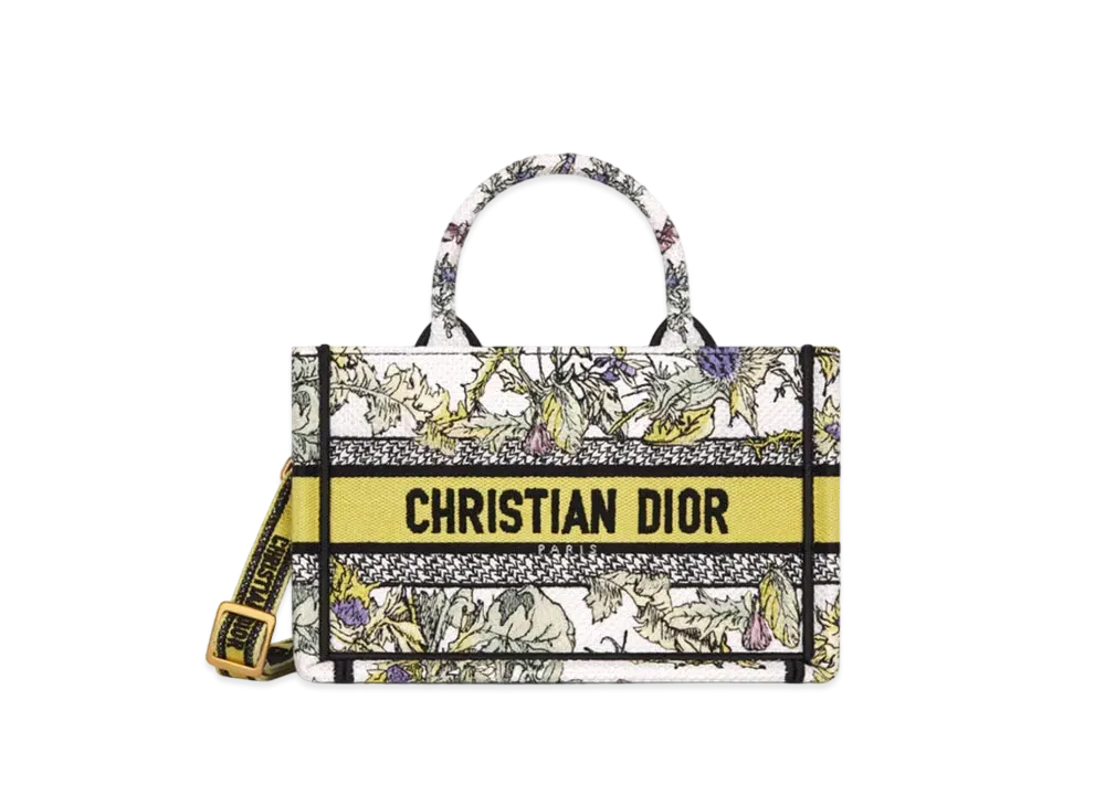 Dior Mini Dior Book Tote Embroidery with Dior Chardons Motif (21.5 x 13 x 7.5cm) "White/Yellow"