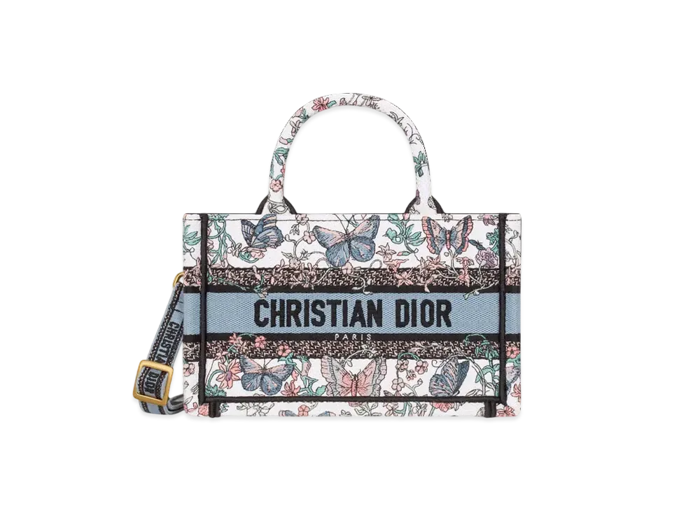 Dior Mini Dior Book Tote Toile de Jouy Papillon Embroider "White/Multicolor"