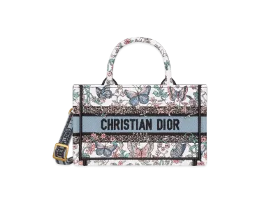 Dior Mini Dior Book Tote Toile de Jouy Papillon Embroider "White/Multicolor"