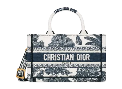 Dior Mini Dior Book Tote Toile de Jouy Palms Embroidery "White/Blue"