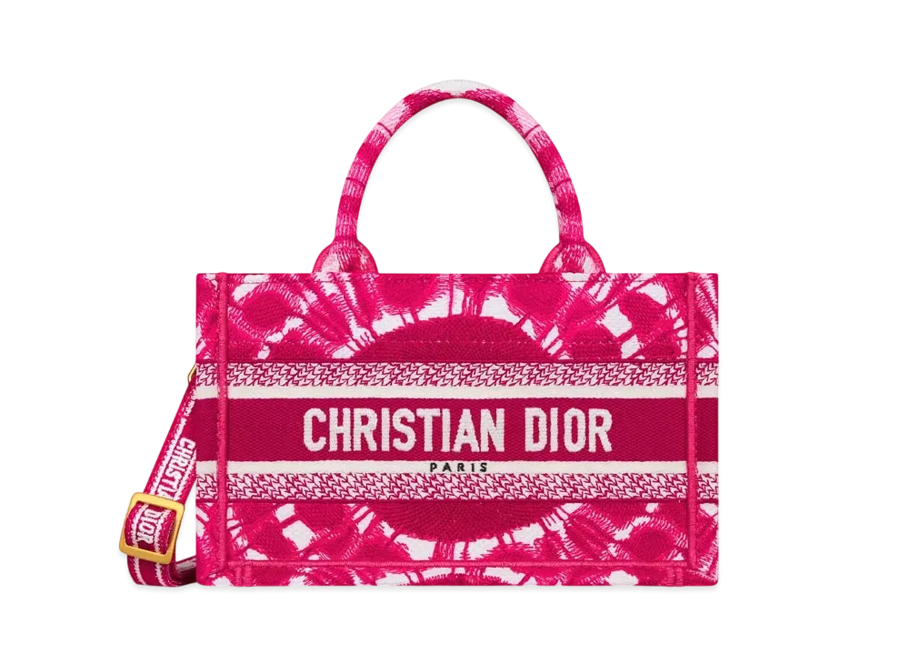 Dior Miss Dior Mini Dior Book Tote Tie & Dior Embroidery (21.5 x 13 x 7.5 cm) "Fuchsia"
