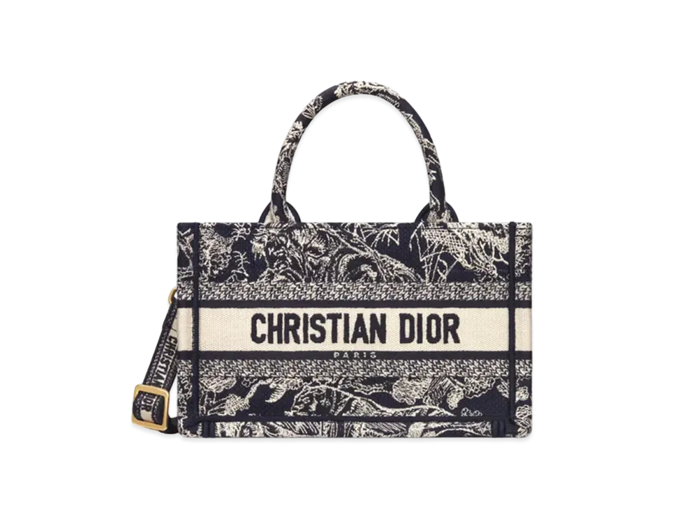 Dior Mini Dior Book Tote with Strap Toile de Jouy Reverse Embroidery "Blue"
