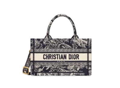 Dior Mini Dior Book Tote with Strap Toile de Jouy Reverse Embroidery "Blue"