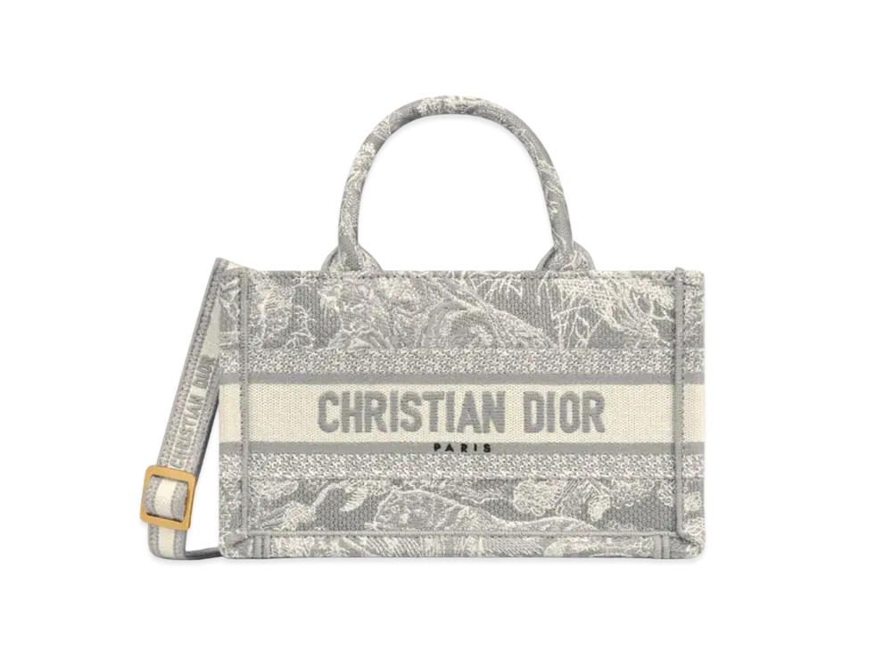 Dior Mini Dior Book Tote with Strap Toile de Jouy Reverse Embroidery "Gray"