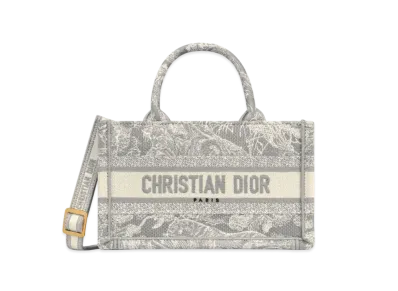 Dior Mini Dior Book Tote with Strap Toile de Jouy Reverse Embroidery "Gray"