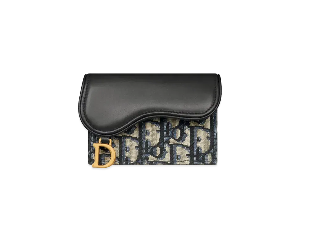 Dior Saddle Bloom Card Holder Dior Oblique Jacquard and Smooth Calfskin "Blue"