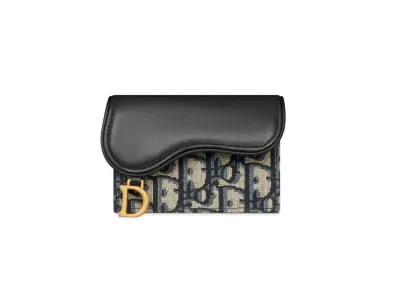 Dior Saddle Bloom Card Holder Dior Oblique Jacquard and Smooth Calfskin "Blue"