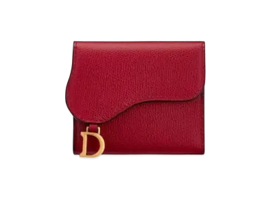 Dior Medium Calf Leather Lotus Pattern Saddle Wallet "Cherry Red"