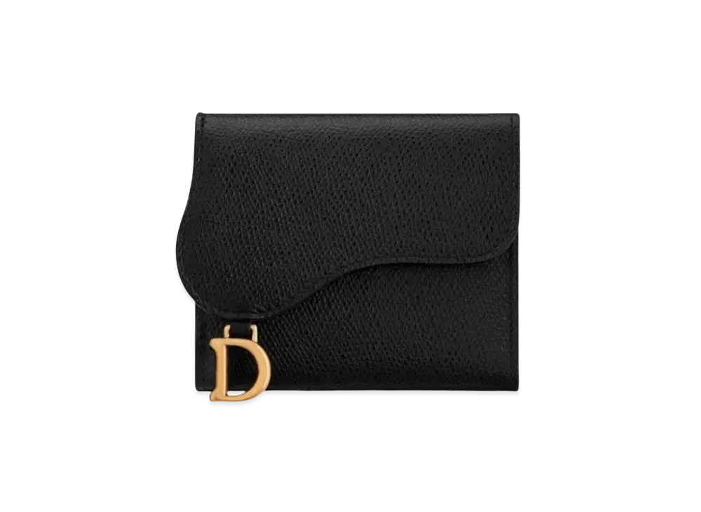 Dior Medium Calf Leather Lotus Pattern Saddle Wallet "Black"