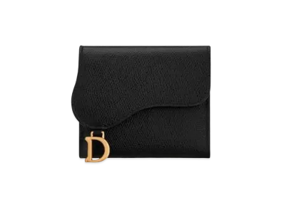 Dior Medium Calf Leather Lotus Pattern Saddle Wallet "Black"