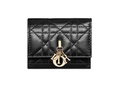 Dior My Dior Hibiscus L Zip Wallet Cannage Lambskin "Black"