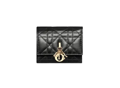 Dior My Dior Hibiscus L Zip Wallet Cannage Calfskin Japan Exclusive "Black"