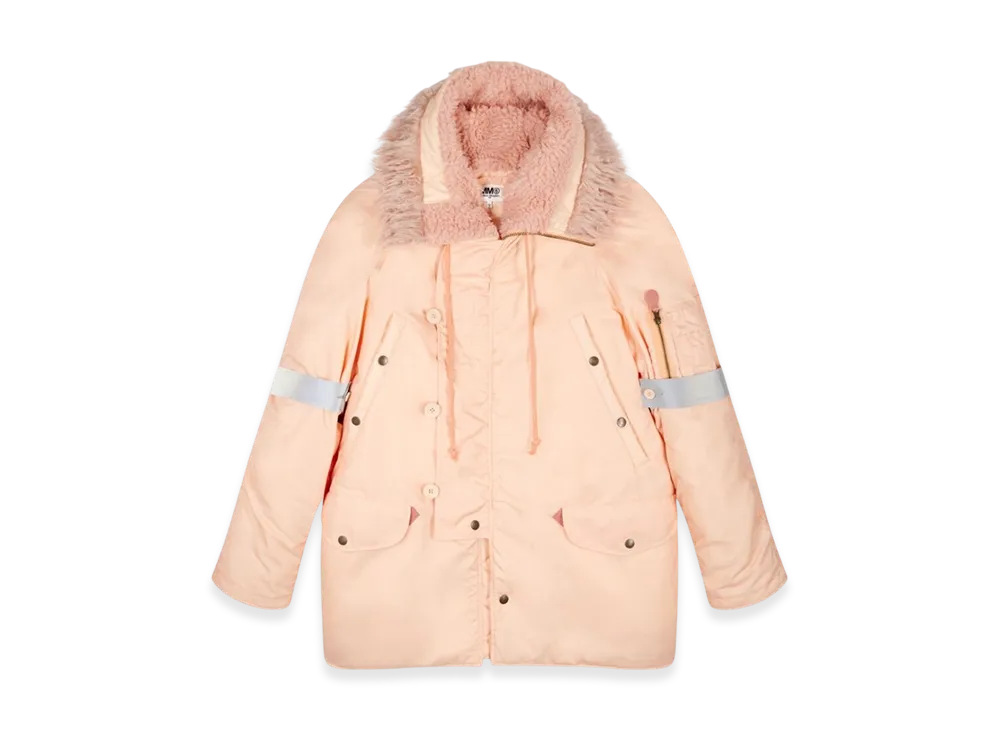 MM6 Maison Margiela Women's Faux Fur Collar LongLine Jacket "Dusty Rose"
