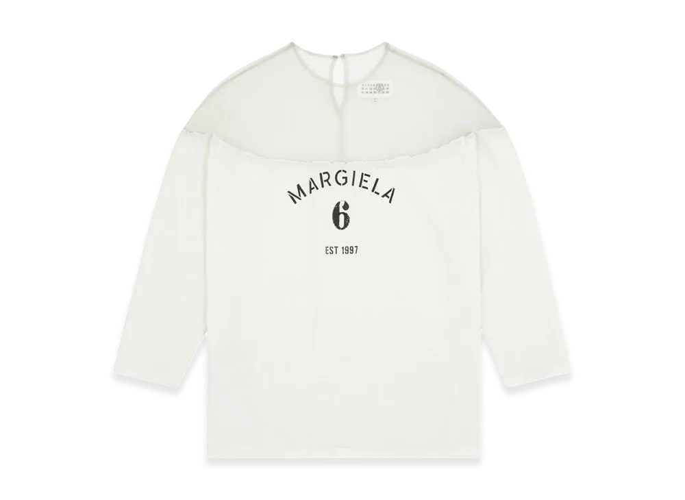 MM6 Maison Margiela Women's Tulle Insert Long Sleeve T-Shirt "White"