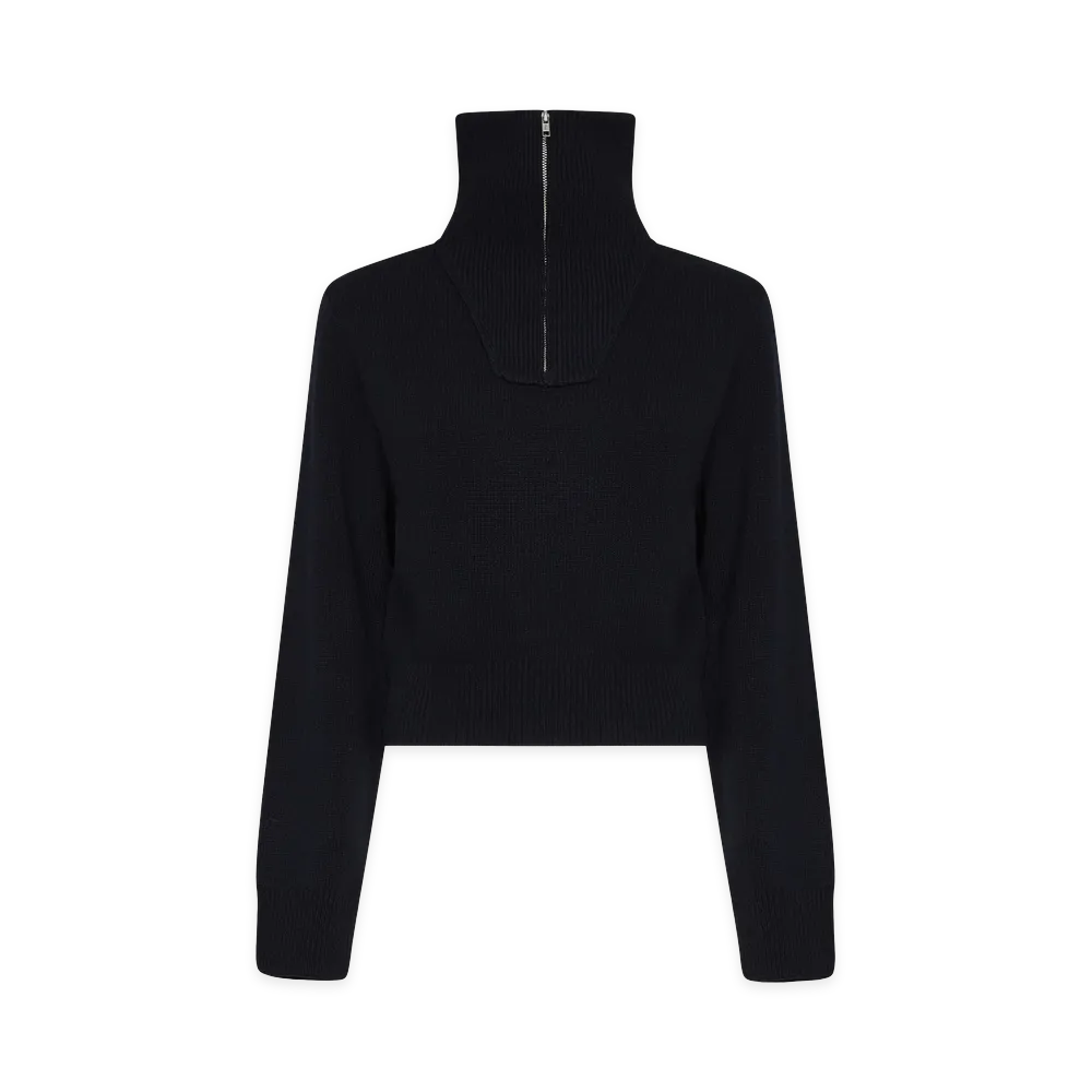 MM6 Maison Margiela Women's Half-Zip Cropped Knit Top "Navy"