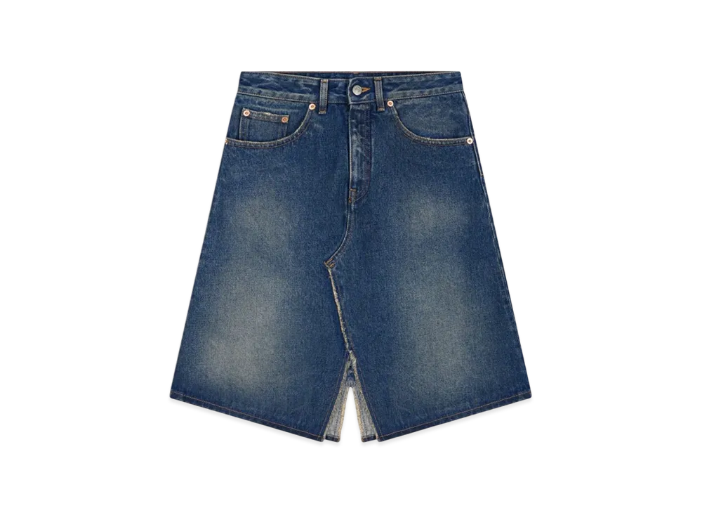 MM6 Maison Margiela Women's Distressed Denim Skirt "Green Cast"