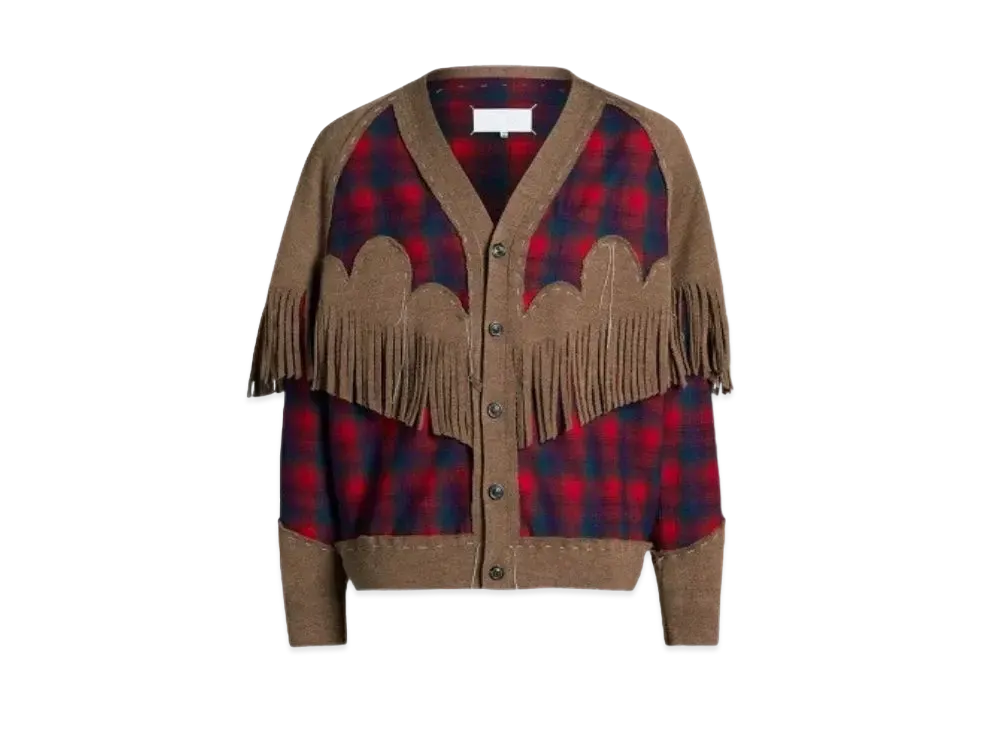 Maison Margiela Pendleton Fringe Cardigan "Walnut/Red"