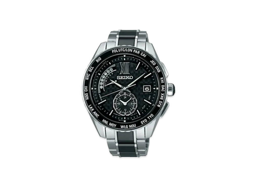 SEIKO Brightz Solar Radio Watch World Time "Black" SAGA173