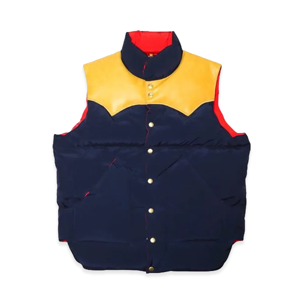 SAPEur Leather Yoke Down Vest "Navy"