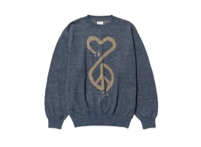 Sasquatchfabrix Calligraphic "Love & Peace" Knit "Indigo Blue"