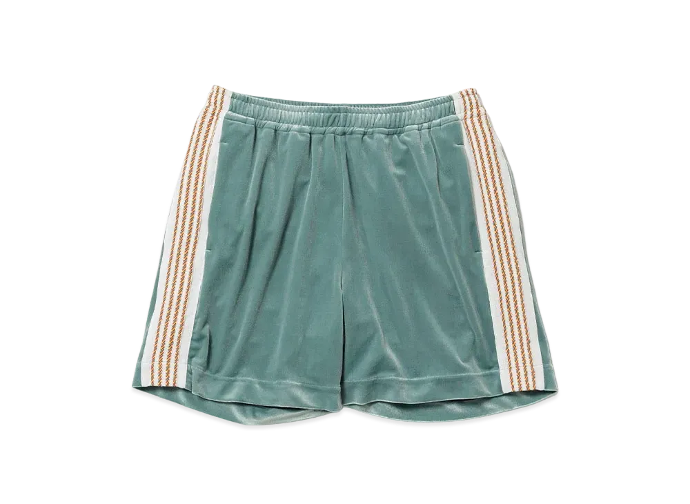 Sasquatchfabrix Lace Tape Velour Shorts "Blue Green"
