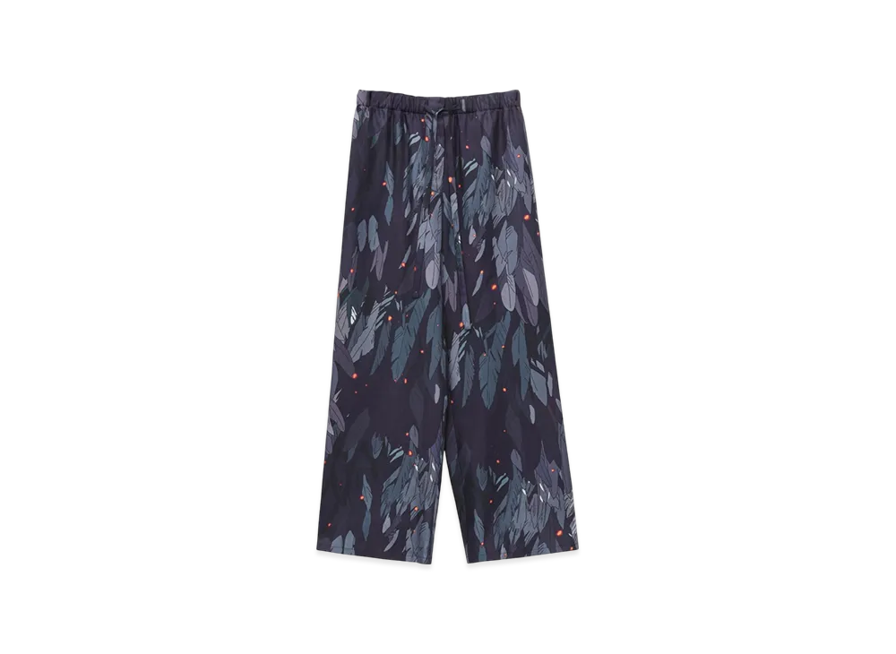 LOEWE x Howl's Moving Castle Feathers Pajama Trousers in Silk "Navy Blue"