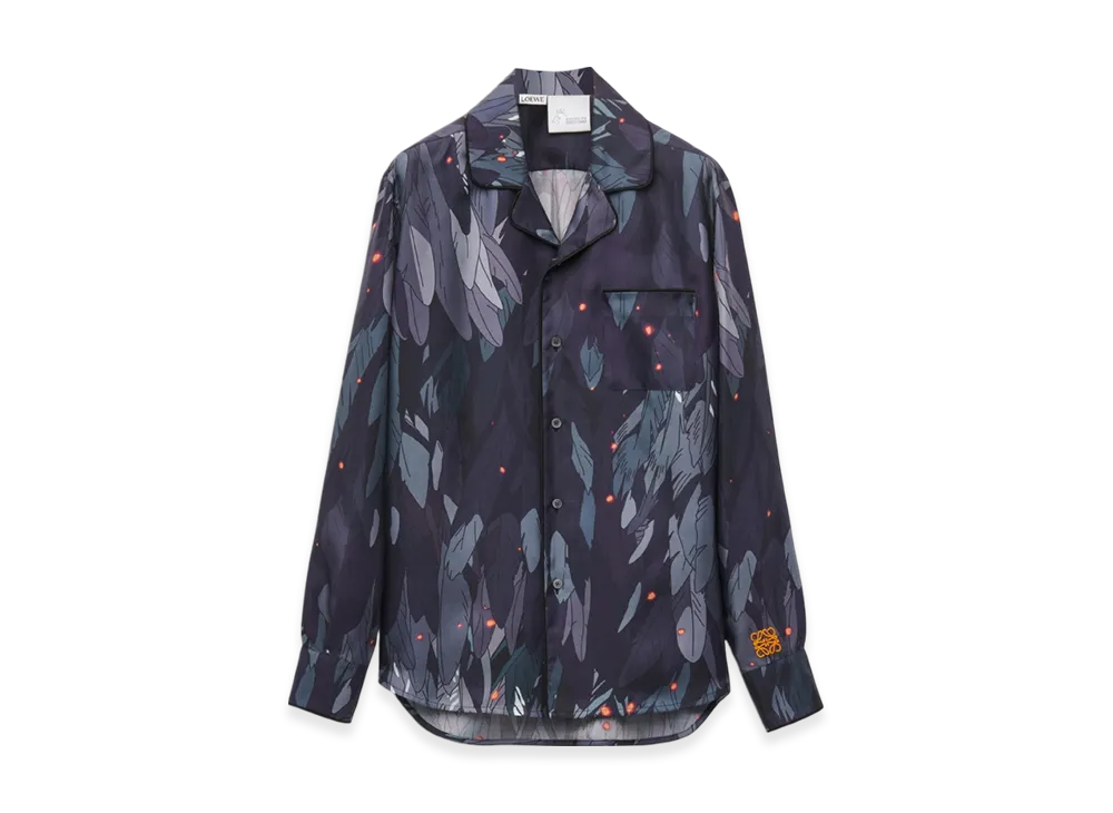 LOEWE x Howl's Moving Castle Feathers Pajama Blouse in Silk "Navy Blue"