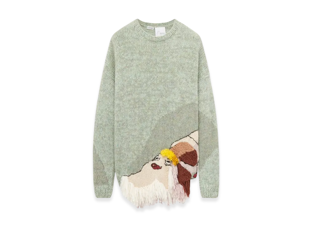 LOEWE x Howl's Moving Castle Heen Embroidered Sweater in Wool "Aniseed Green"