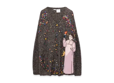 LOEWE x Howl's Moving Castle Embellished Cardigan in Cashmere And Wool Blend "Dark Grey/Multicolor"