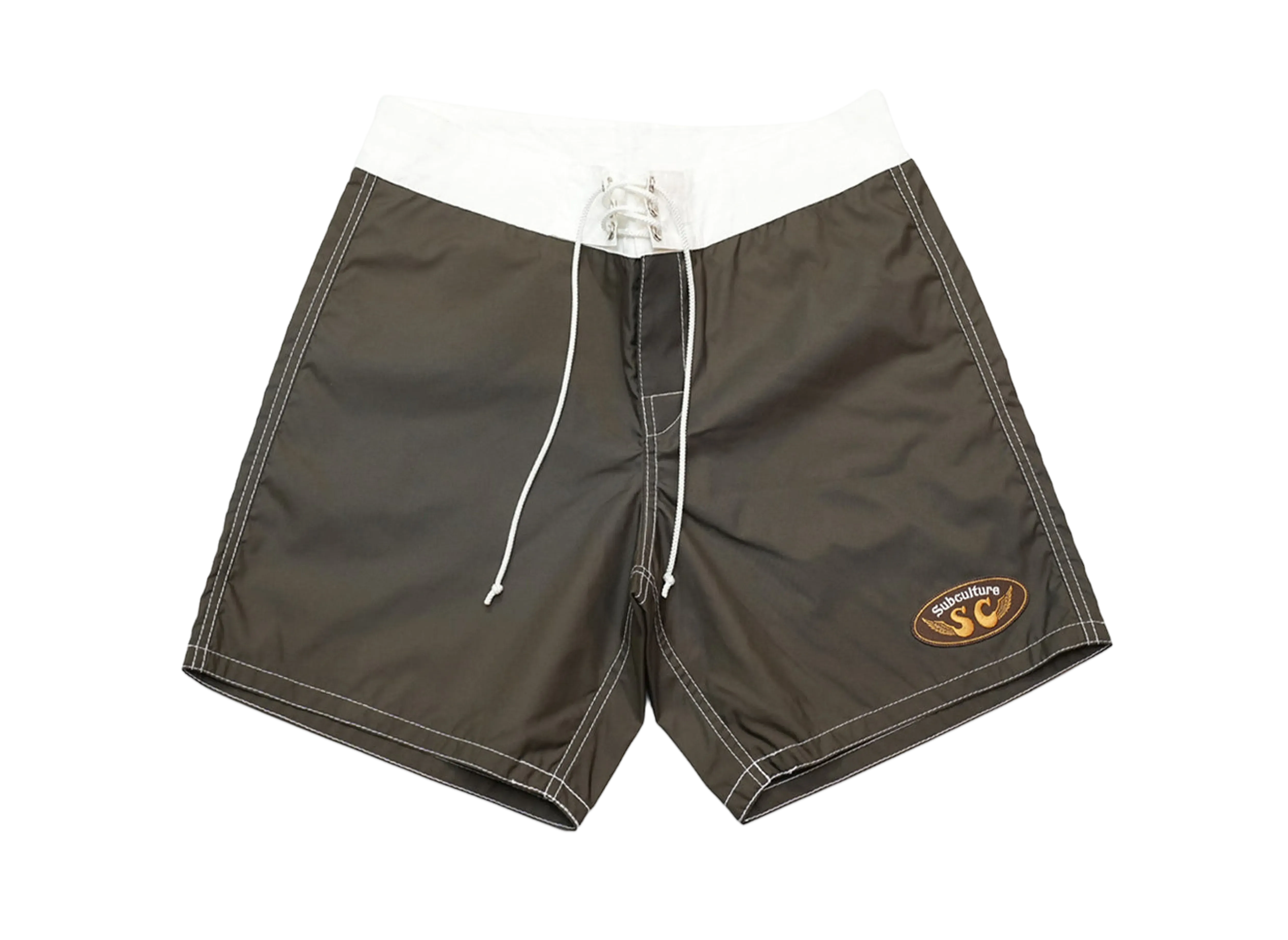 Subculture Nylon Surf Shorts "Olive/White"