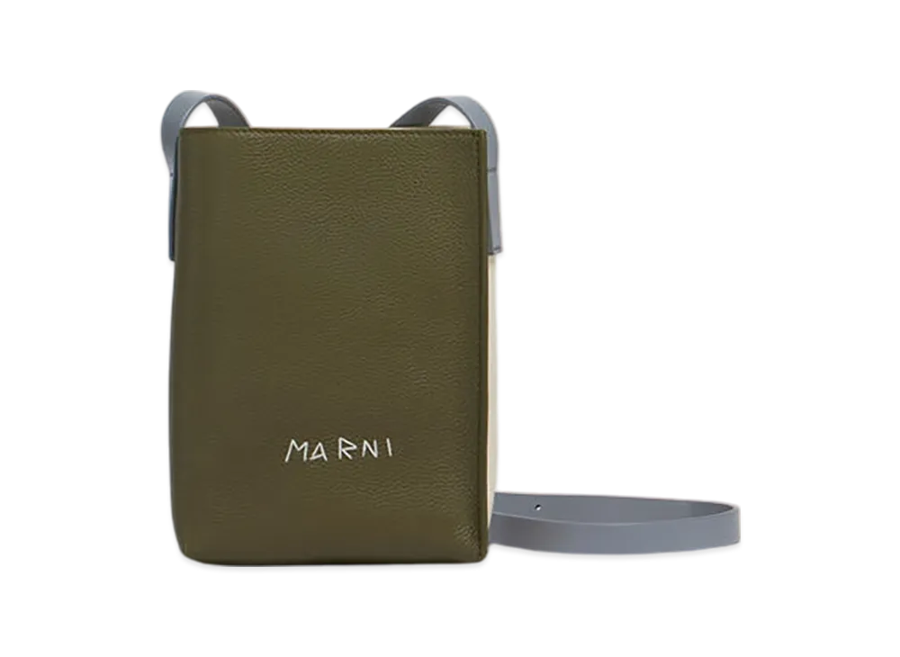 MARNI Museo Nano Bag in Leather with Marni Symbol Embroidery "Deep Sage/Shell/Storm Blue"