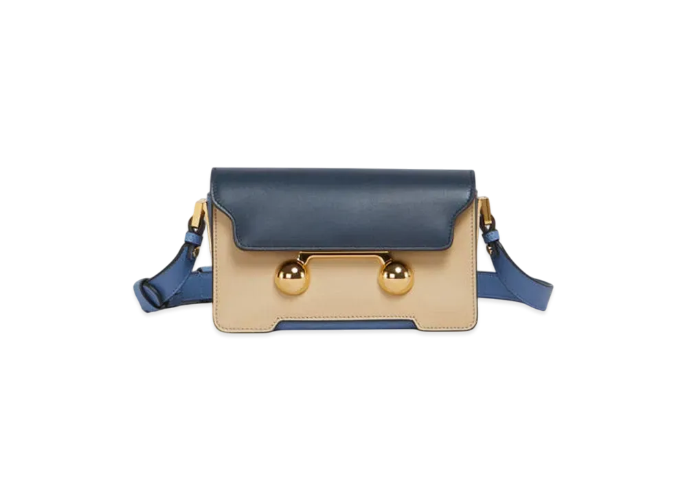 Marni Leather Trunkaroo Mini Shoulder Bag
 "Night Blu/Winter Wheat/Opal"