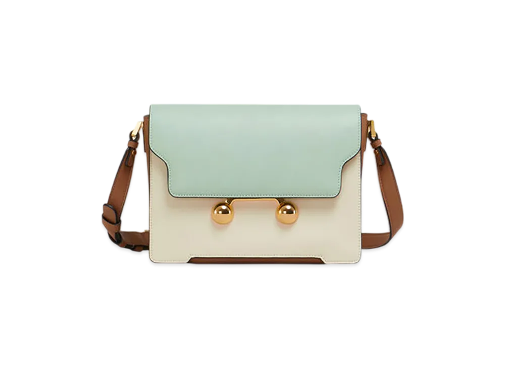 MARNI Trunkaroo Medium Shoulder Bag in Leather "Linden/Shell/Cinnamon"