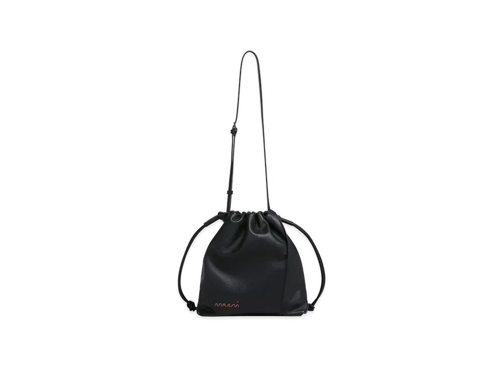 MARNI Chou Chou Medium Drawstring Bag in Leather "Black"