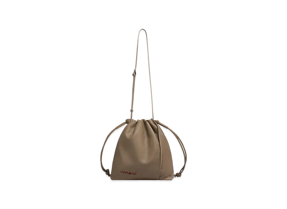 MARNI Chou Chou Medium Drawstring Bag in Leather "Antique Silver"