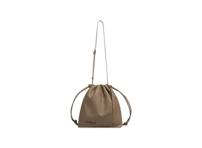 MARNI Chou Chou Medium Drawstring Bag in Leather "Antique Silver"
